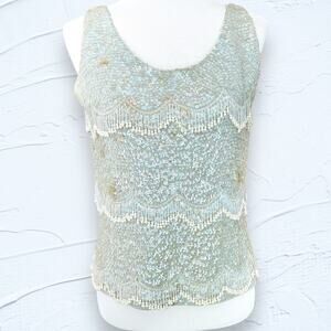 Vintage 1950s 1960s Sequin and Pearl Beaded Wool Top Glam Mad Men